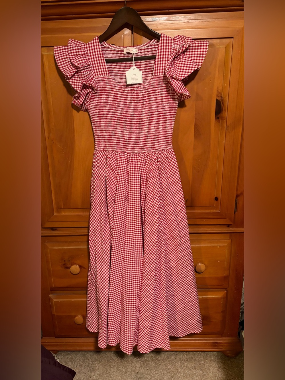 Ivy City Co Red and White Gingham Dress with Smocked Detail